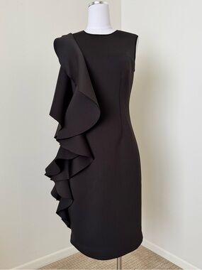 Nero by Jatin Varma Elegant Black Ruffle One-Shoulder Sheath Dress